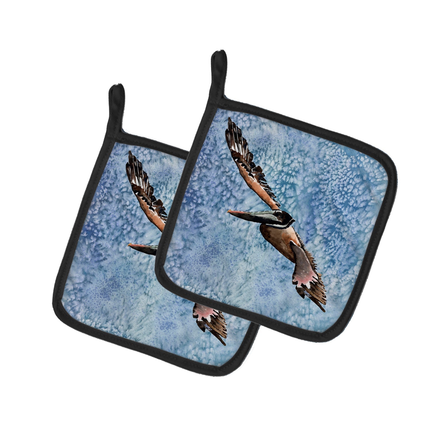 Pelican Cool Blue Water Pot Holder Set of 2 Heat Resistant Quilted Hot Pads 7.5 x 7.5 Inch, Insulated Kitchen Trivets for Cooking & Baking