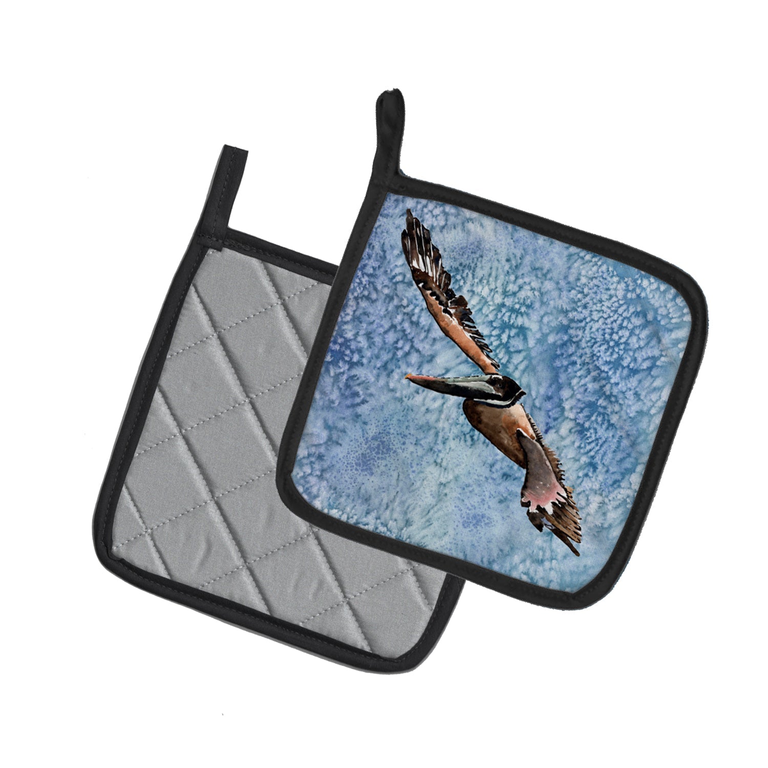 Pelican Cool Blue Water Pot Holder Set of 2 Heat Resistant Quilted Hot Pads 7.5 x 7.5 Inch, Insulated Kitchen Trivets for Cooking & Baking