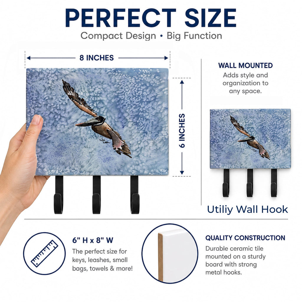 Pelican Cool Blue Water Leash or Key Holder Wall Hooks, Coat Rack Wall Mount, for Hanging Keys, Towels, Aprons, Leashes