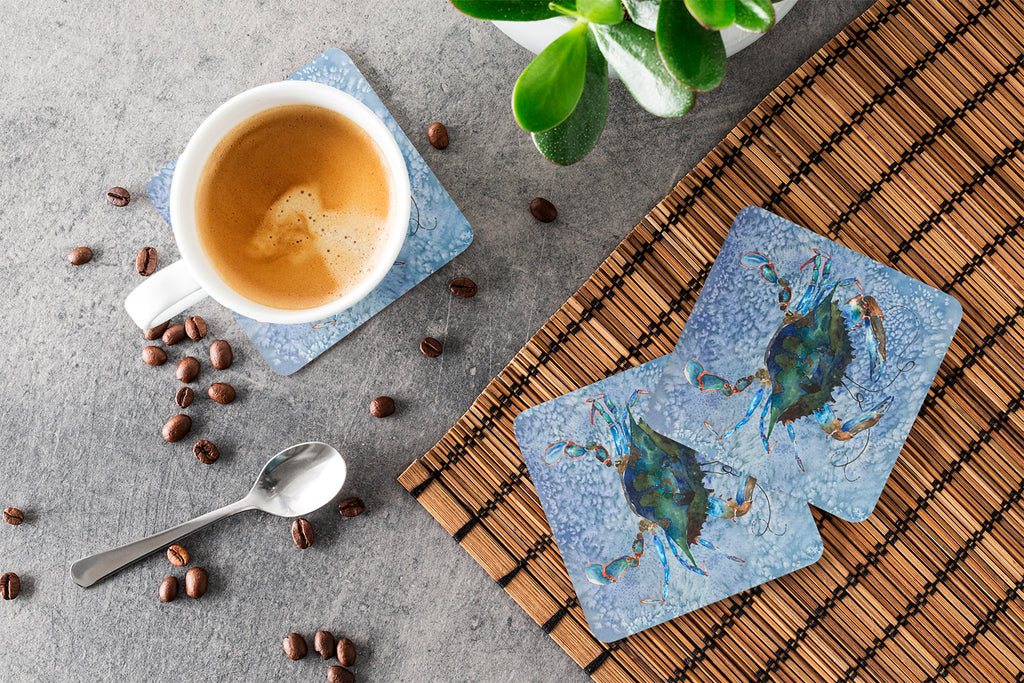 Male Blue Crab Cool Blue Water Foam Coasters Set of 4 Cup Coasters for Indoor Outdoor, Tabletop Protection, Anti Slip, Mouse pad Material