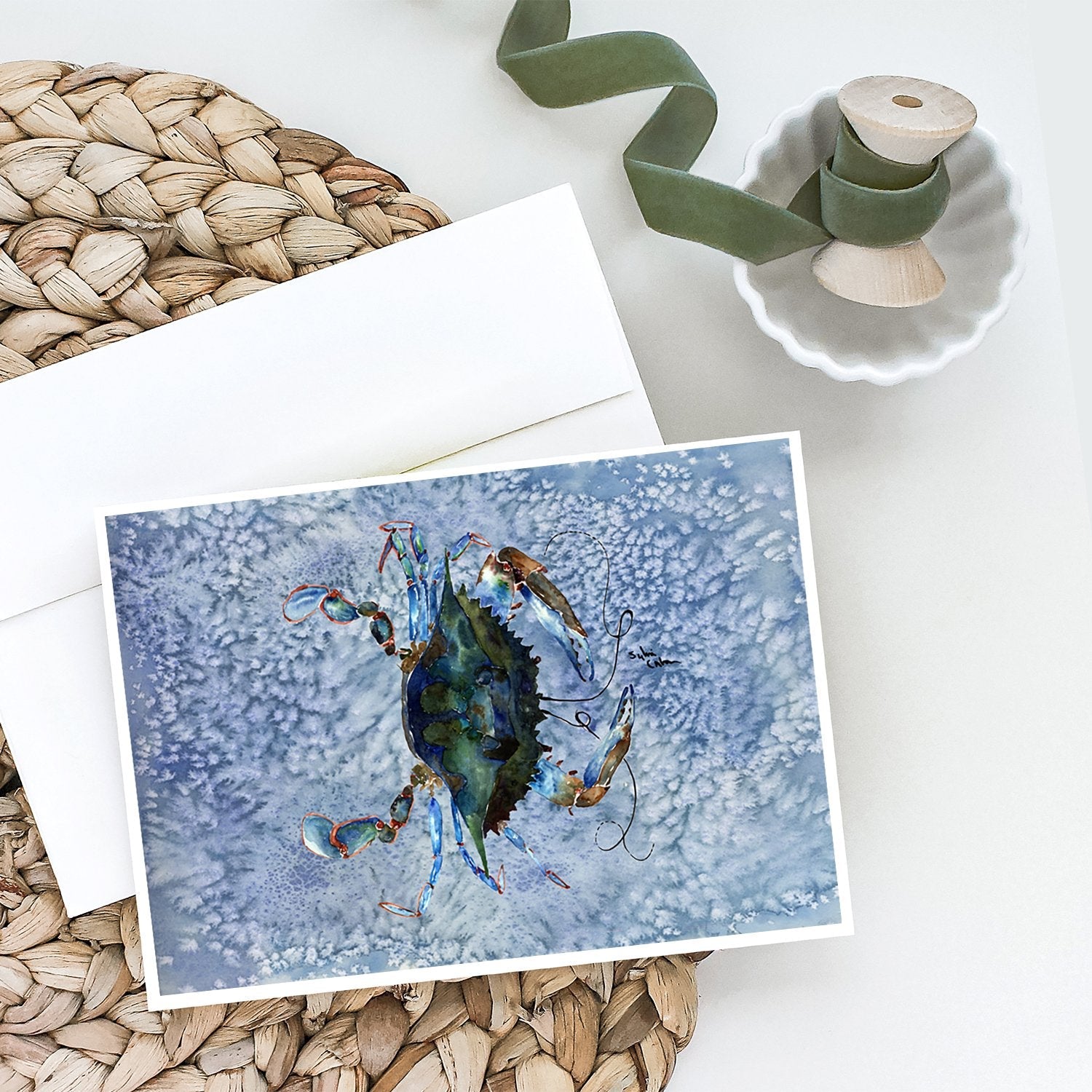 Male Blue Crab Cool Blue Water Greeting Cards Pack of 8 Blank Cards with Envelopes Whimsical A7 Size 5x7