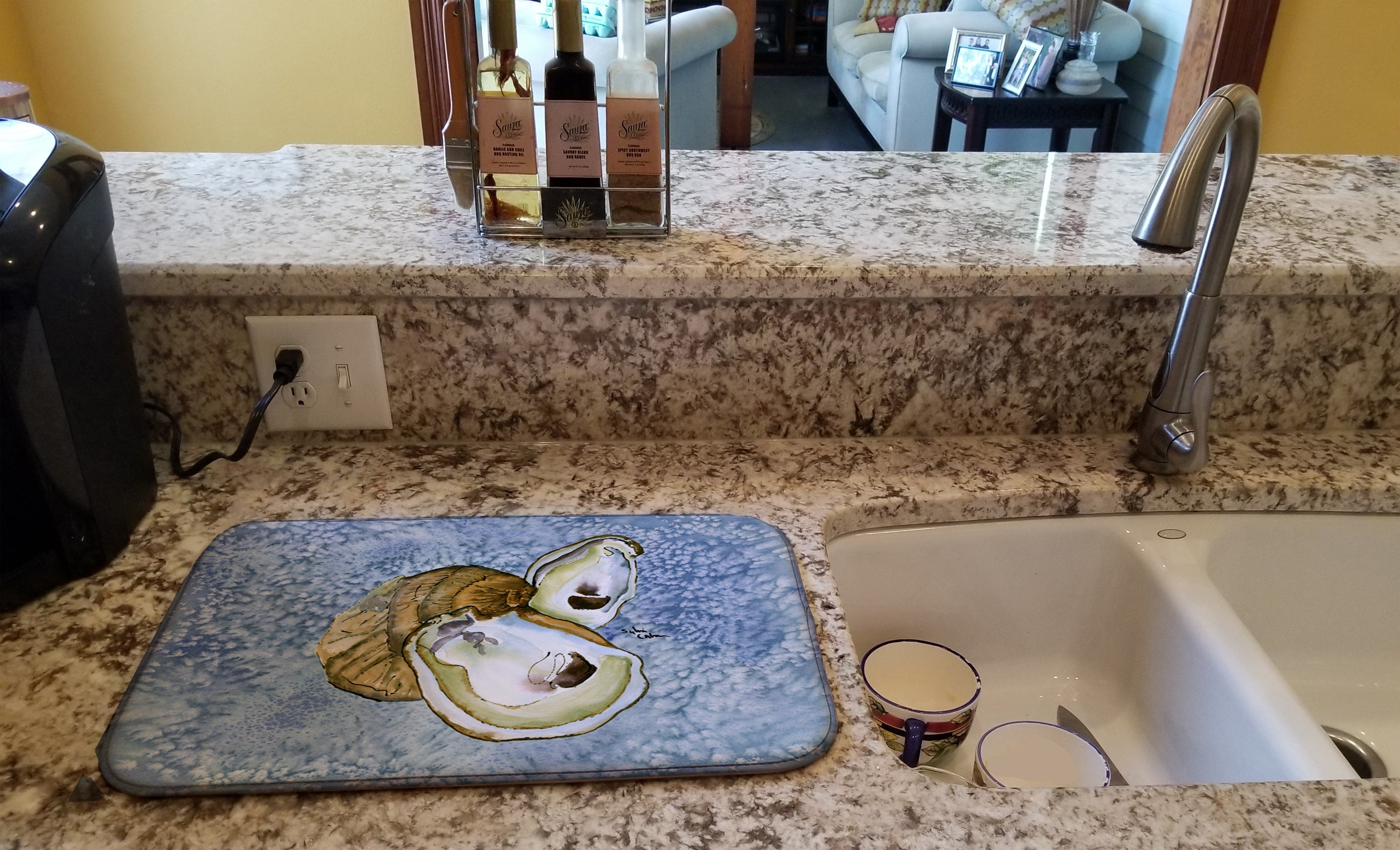 Oyster Cool Blue Water Dish Drying Mat Absorbent Dish Drying Mat Pad for Kitchen Counter Dish Drainer Mat for Countertop, 14 x 21", Multicolor