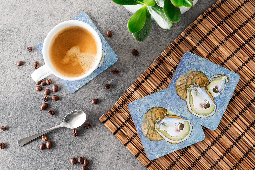 Oyster Cool Blue Water Foam Coasters Set of 4 Cup Coasters for Indoor Outdoor, Tabletop Protection, Anti Slip, Mouse pad Material