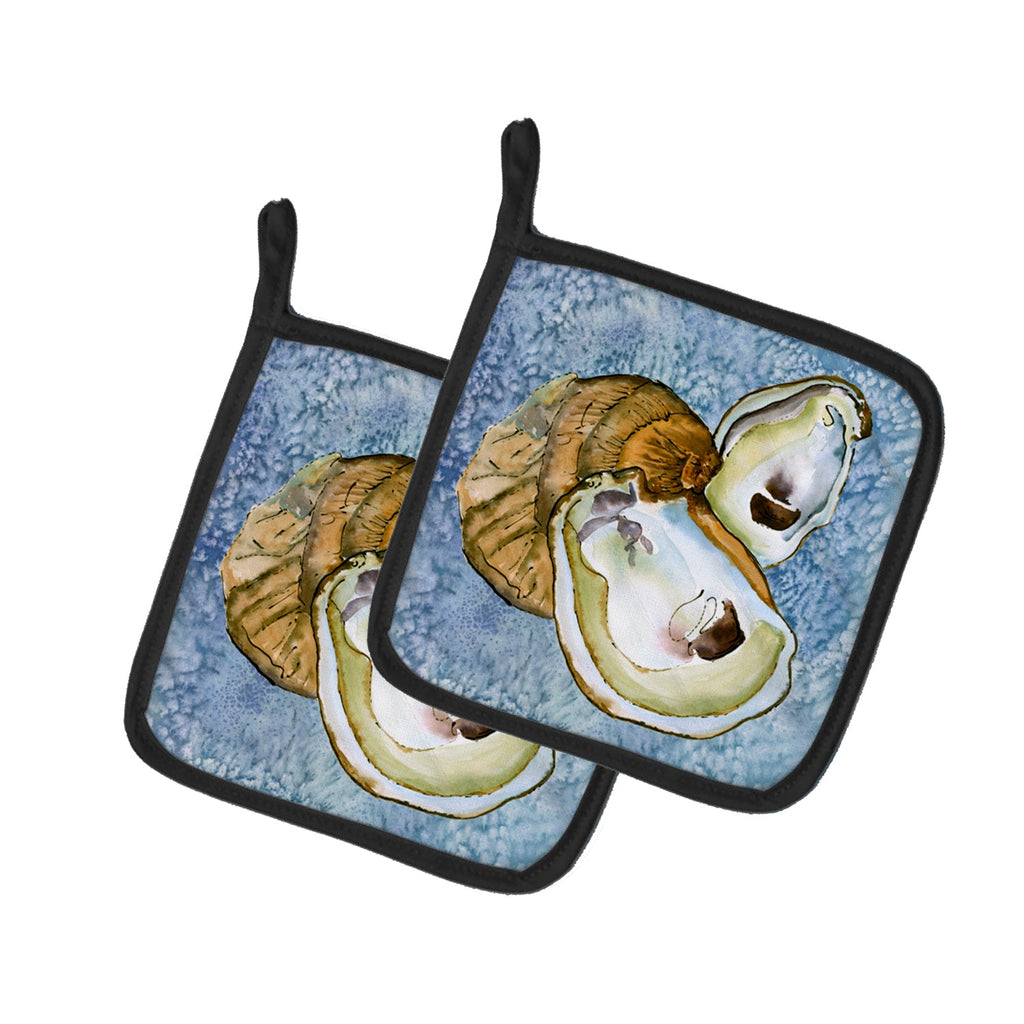 Oyster Cool Blue Water Pot Holder Set of 2 Heat Resistant Quilted Hot Pads 7.5 x 7.5 Inch, Insulated Kitchen Trivets for Cooking & Baking