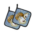 Oyster Cool Blue Water Pot Holder Set of 2 Heat Resistant Quilted Hot Pads 7.5 x 7.5 Inch, Insulated Kitchen Trivets for Cooking & Baking