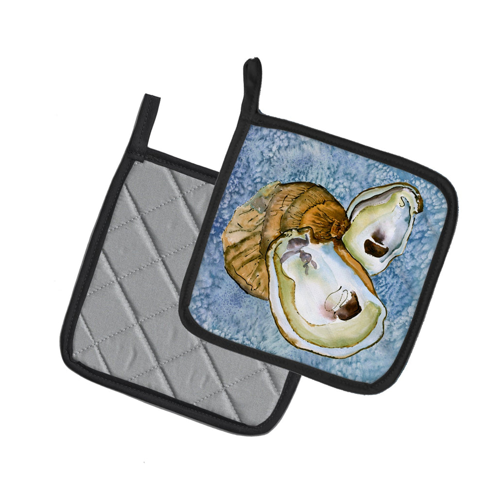 Oyster Cool Blue Water Pot Holder Set of 2 Heat Resistant Quilted Hot Pads 7.5 x 7.5 Inch, Insulated Kitchen Trivets for Cooking & Baking