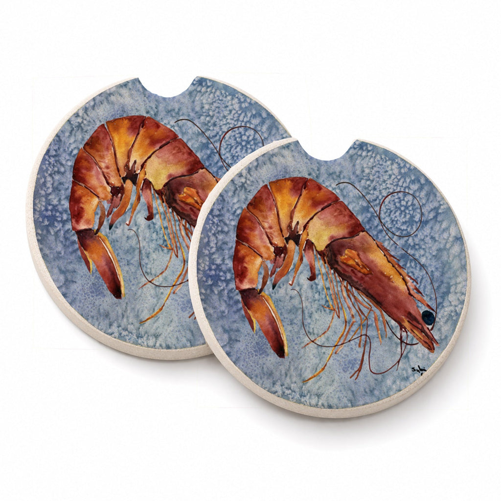 Cooked Shrimp Cool Blue Water Set of 2 Cup Holder Car Coasters Absorbent Round Sandstone Coasters Gifts for Men or Women, 2.5, Multicolor