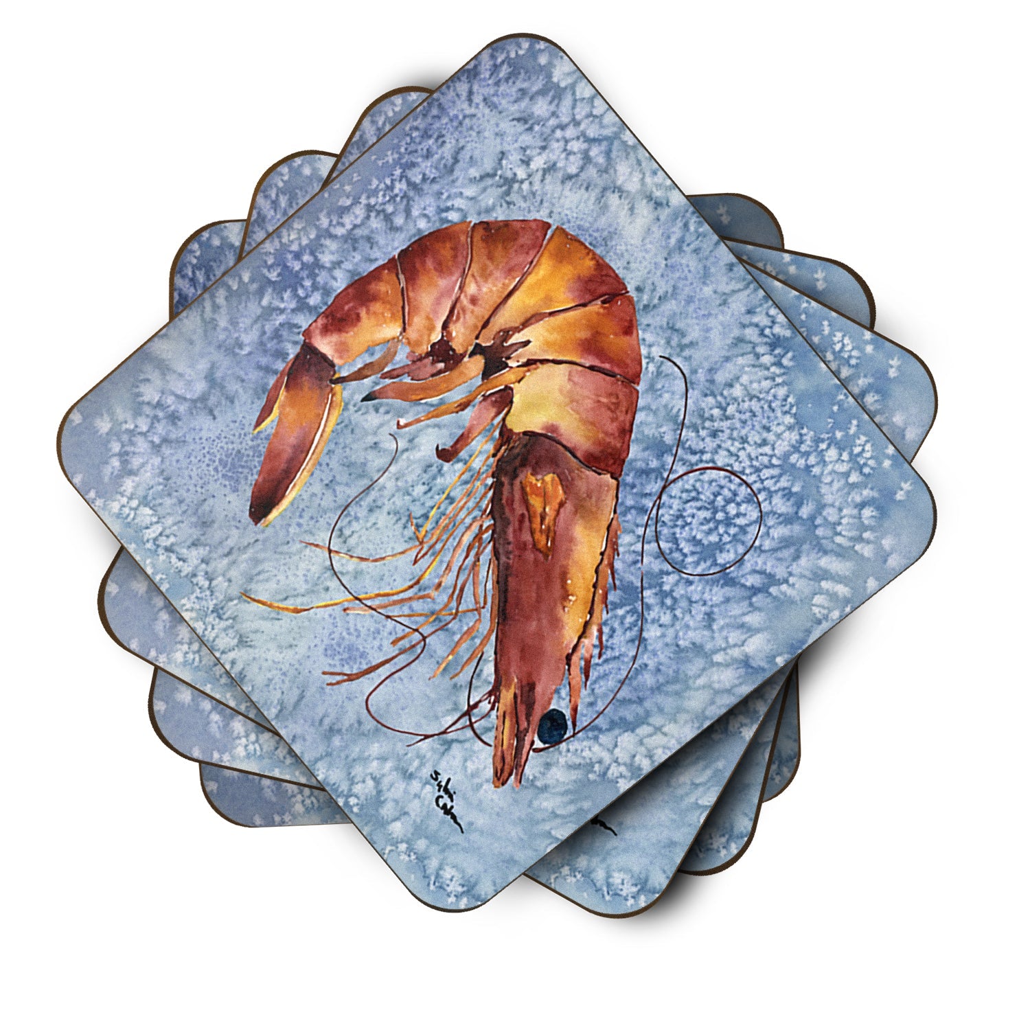 Cooked Shrimp Cool Blue Water Foam Coasters Set of 4 Cup Coasters for Indoor Outdoor, Tabletop Protection, Anti Slip, Mouse pad Material