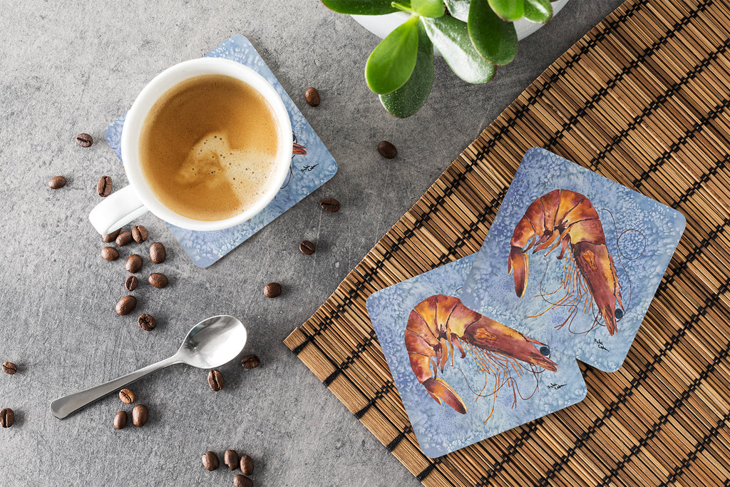 Cooked Shrimp Cool Blue Water Foam Coasters Set of 4 Cup Coasters for Indoor Outdoor, Tabletop Protection, Anti Slip, Mouse pad Material