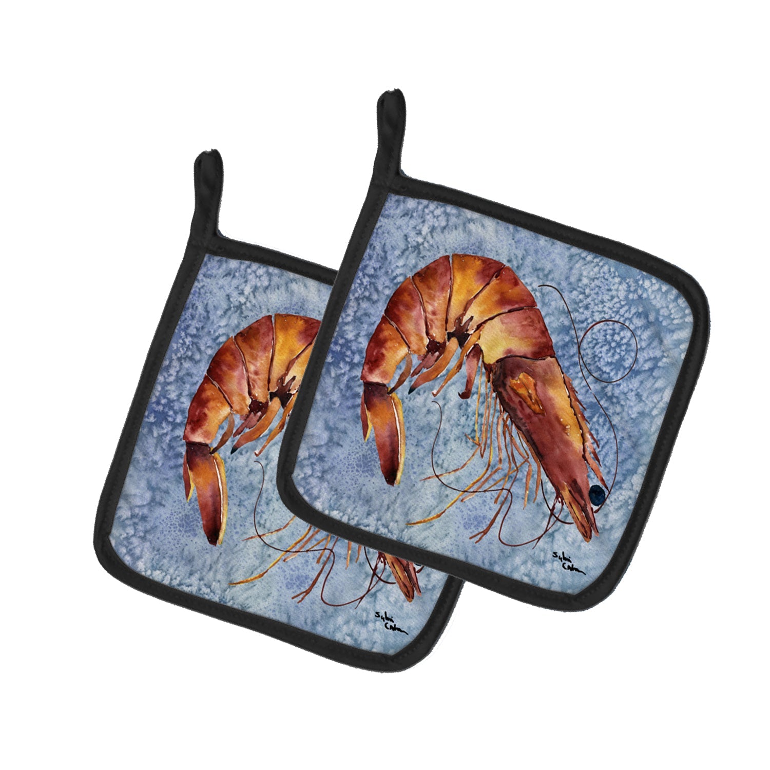 Cooked Shrimp Cool Blue Water Pot Holder Set of 2 Heat Resistant Quilted Hot Pads 7.5 x 7.5 Inch, Insulated Kitchen Trivets for Cooking & Baking