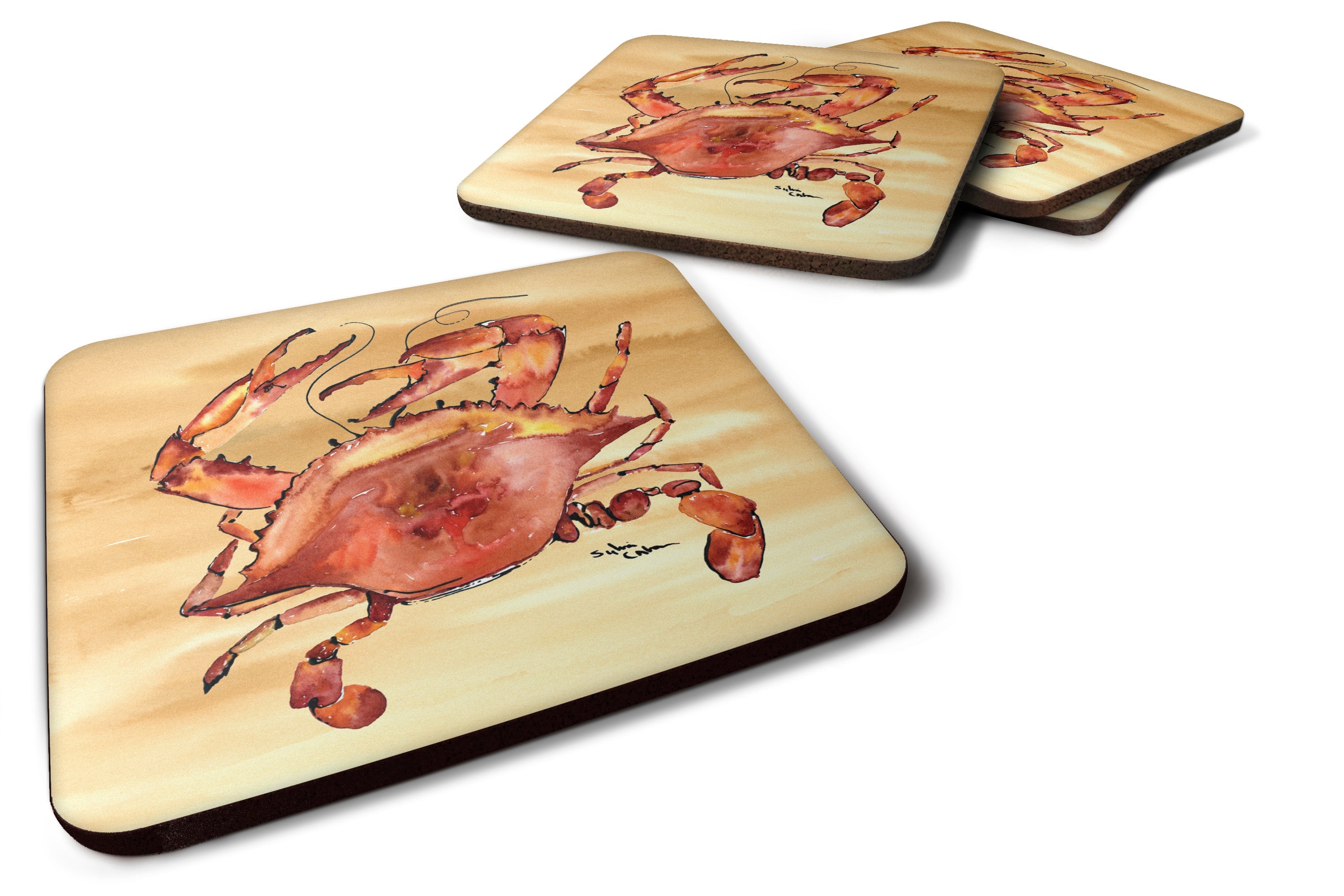 Cooked Crab Sandy Beach Foam Coasters Set of 4 Cup Coasters for Indoor Outdoor, Tabletop Protection, Anti Slip, Mouse pad Material