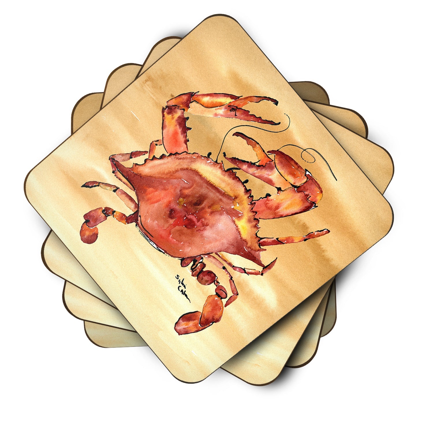 Cooked Crab Sandy Beach Foam Coasters Set of 4 Cup Coasters for Indoor Outdoor, Tabletop Protection, Anti Slip, Mouse pad Material