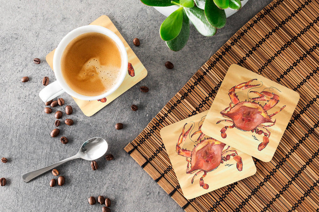 Cooked Crab Sandy Beach Foam Coasters Set of 4 Cup Coasters for Indoor Outdoor, Tabletop Protection, Anti Slip, Mouse pad Material