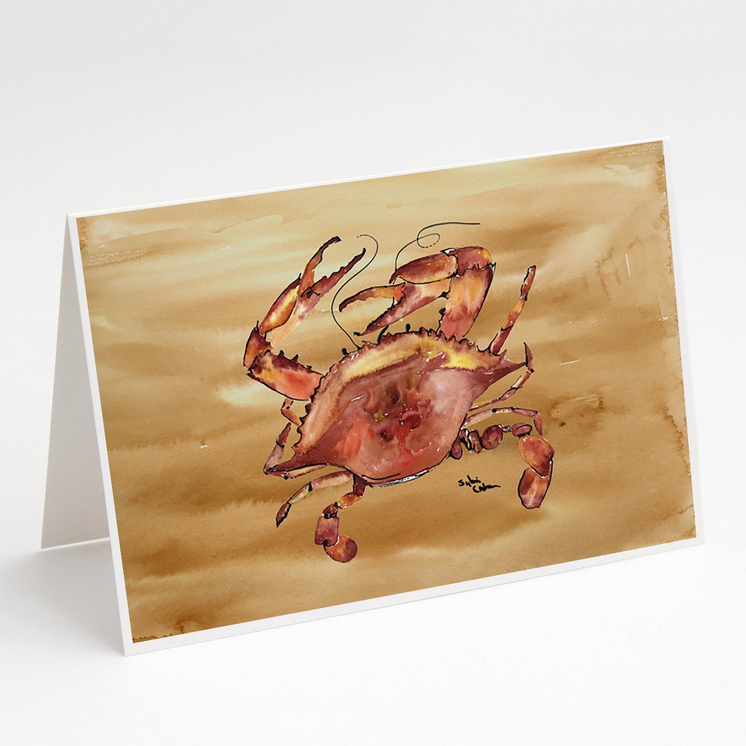 Cooked Crab Sandy Beach Greeting Cards Pack of 8 Blank Cards with Envelopes Whimsical A7 Size 5x7