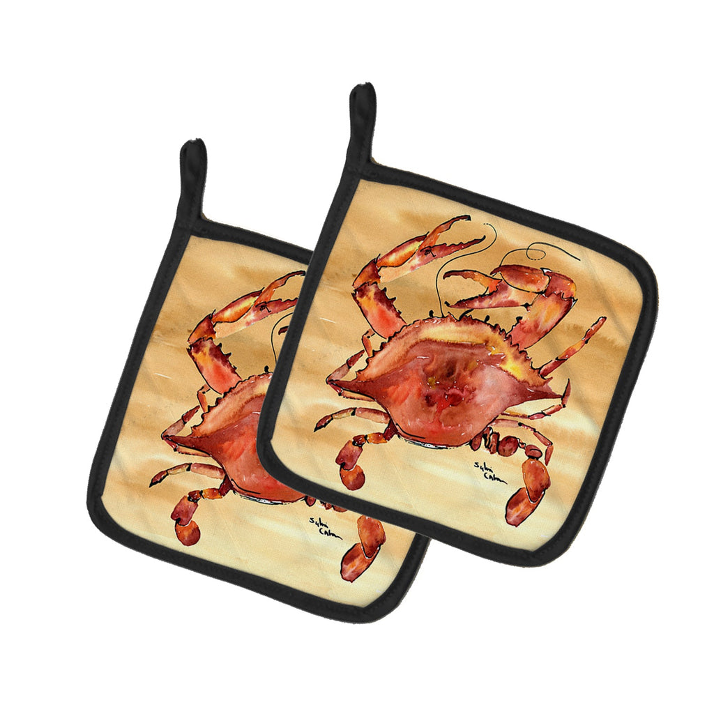Cooked Crab Sandy Beach Pot Holder Set of 2 Heat Resistant Quilted Hot Pads 7.5 x 7.5 Inch, Insulated Kitchen Trivets for Cooking & Baking