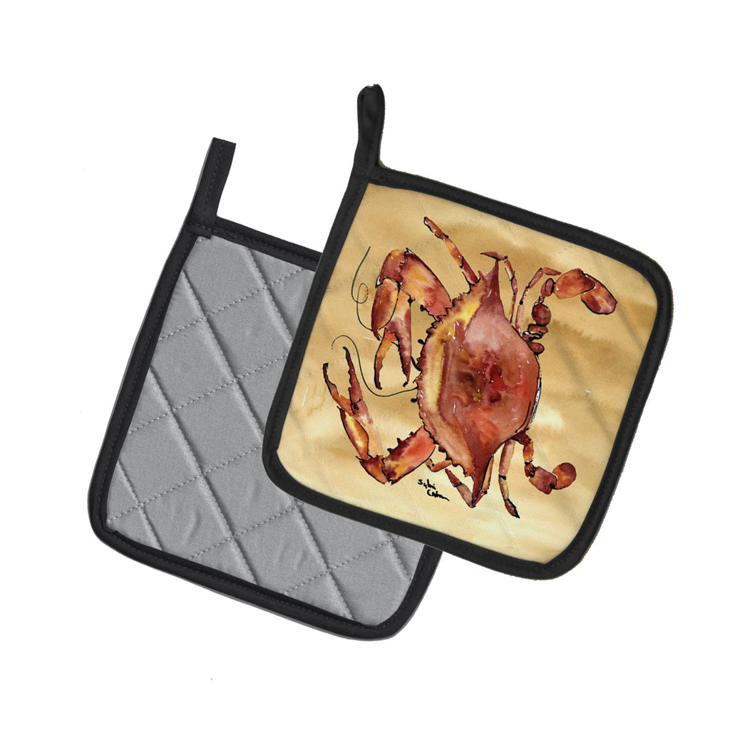Cooked Crab Sandy Beach Pot Holder Set of 2 Heat Resistant Quilted Hot Pads 7.5 x 7.5 Inch, Insulated Kitchen Trivets for Cooking & Baking
