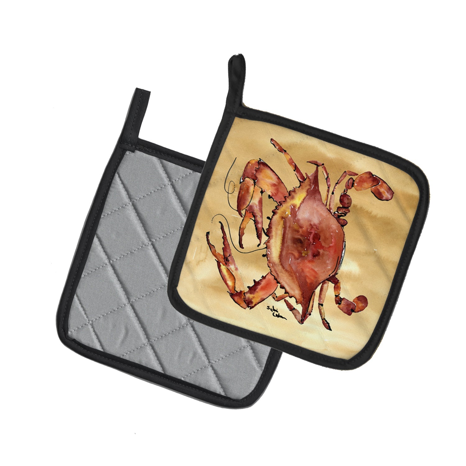 Cooked Crab Sandy Beach Pot Holder Set of 2 Heat Resistant Quilted Hot Pads 7.5 x 7.5 Inch, Insulated Kitchen Trivets for Cooking & Baking