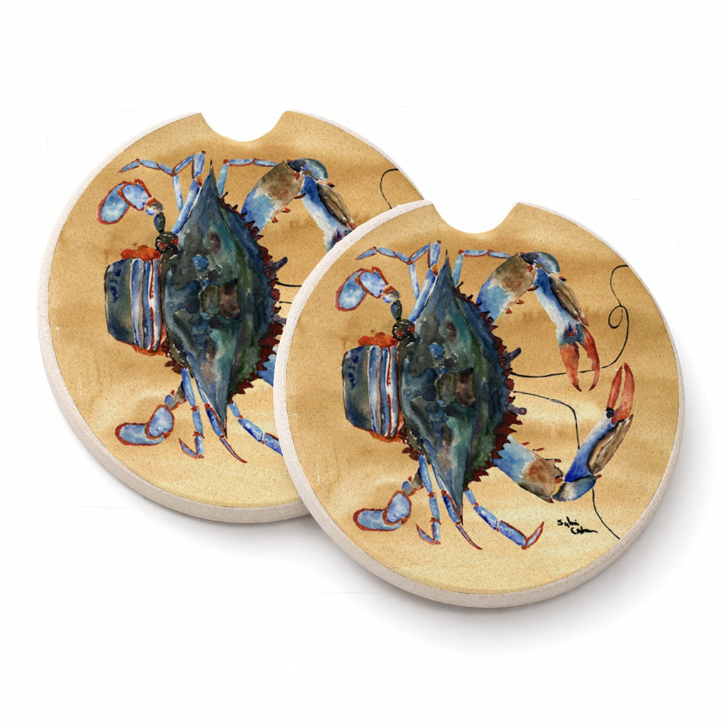 Female Blue Crab Sandy Beach Set of 2 Cup Holder Car Coasters Absorbent Round Sandstone Coasters Gifts for Men or Women, 2.5, Multicolor