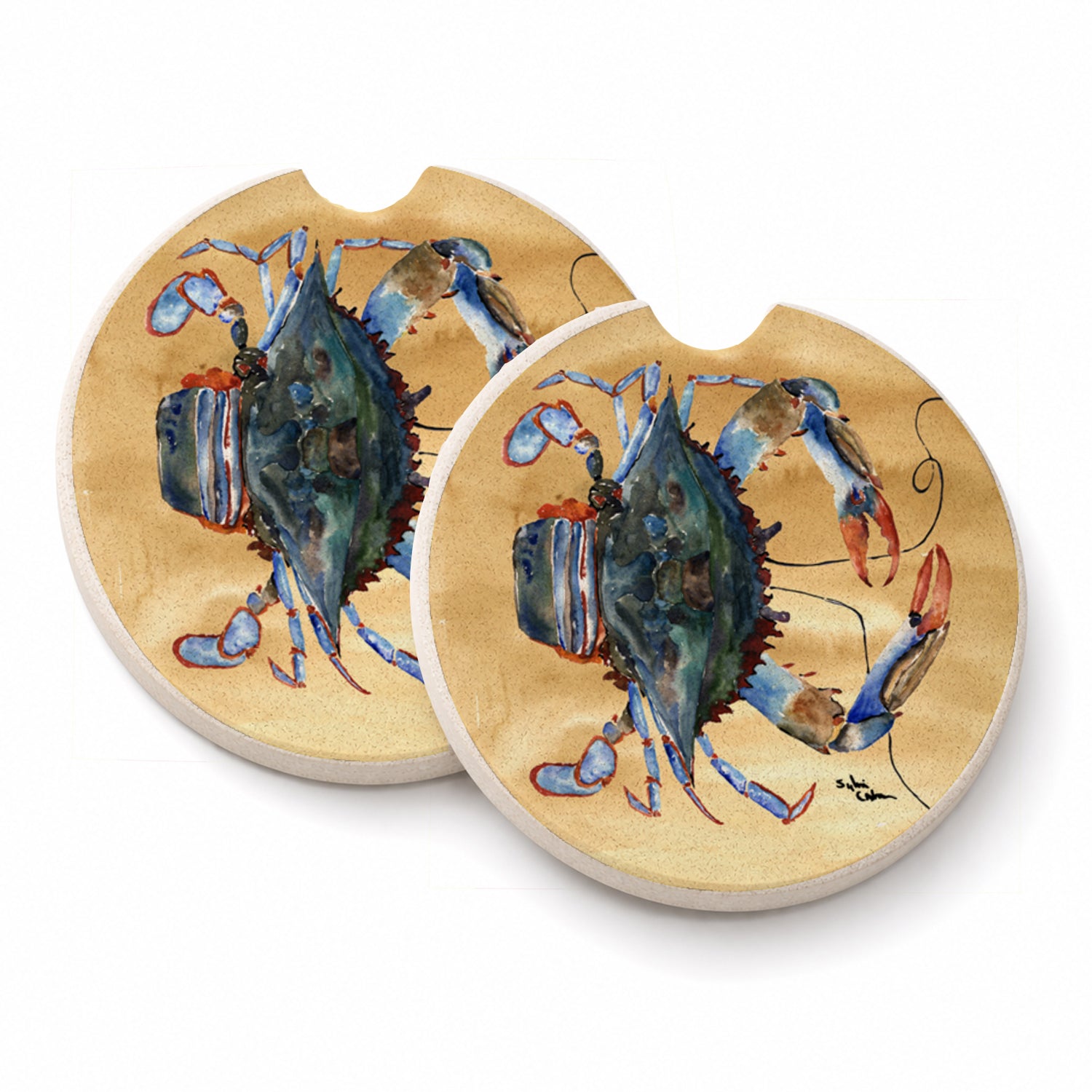Female Blue Crab Sandy Beach Set of 2 Cup Holder Car Coasters Absorbent Round Sandstone Coasters Gifts for Men or Women, 2.5, Multicolor