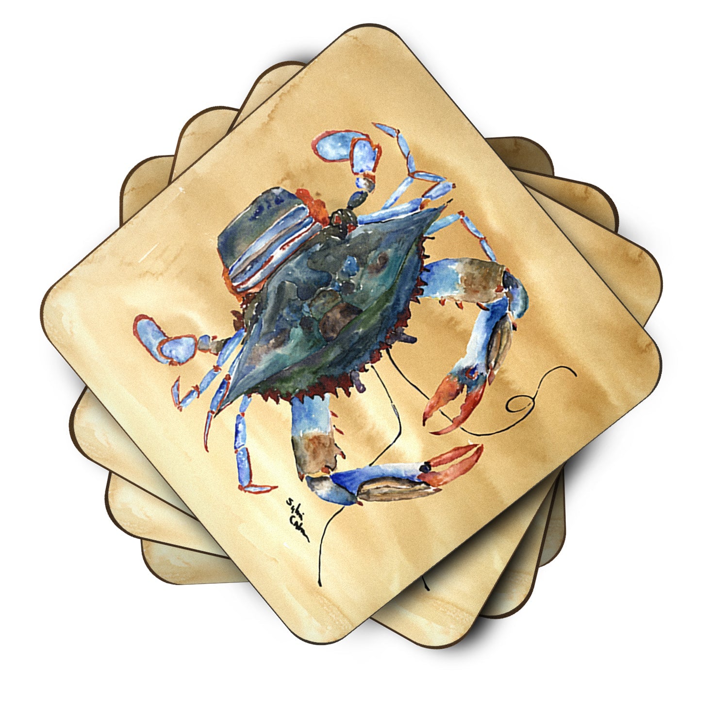 Female Blue Crab Sandy Beach Foam Coasters Set of 4 Cup Coasters for Indoor Outdoor, Tabletop Protection, Anti Slip, Mouse pad Material