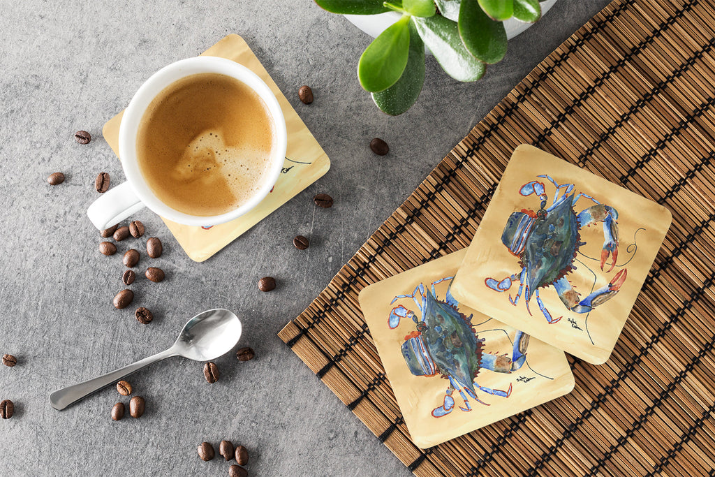 Female Blue Crab Sandy Beach Foam Coasters Set of 4 Cup Coasters for Indoor Outdoor, Tabletop Protection, Anti Slip, Mouse pad Material