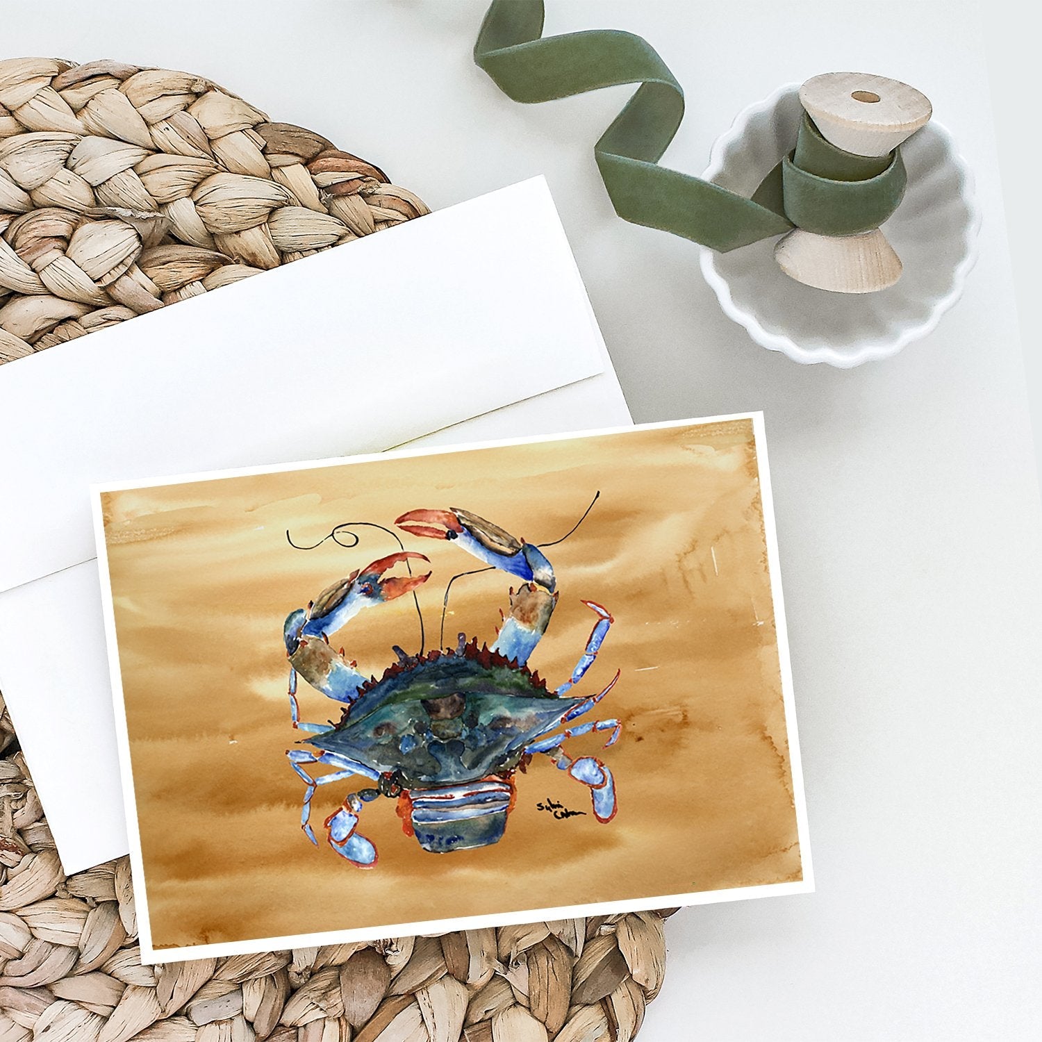 Female Blue Crab Sandy Beach Greeting Cards Pack of 8 Blank Cards with Envelopes Whimsical A7 Size 5x7