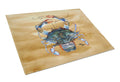 Female Blue Crab Sandy Beach Cutting Board Tempered Glass Kitchen Cutting Surface, Heat Resistant Chopping, Non-Slip Feet, Food Prep & Serving