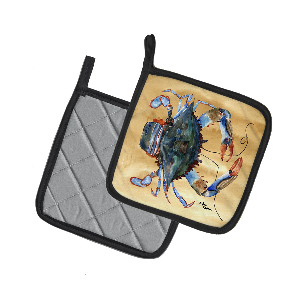 Female Blue Crab Sandy Beach Pot Holder Set of 2 Heat Resistant Quilted Hot Pads 7.5 x 7.5 Inch, Insulated Kitchen Trivets for Cooking & Baking