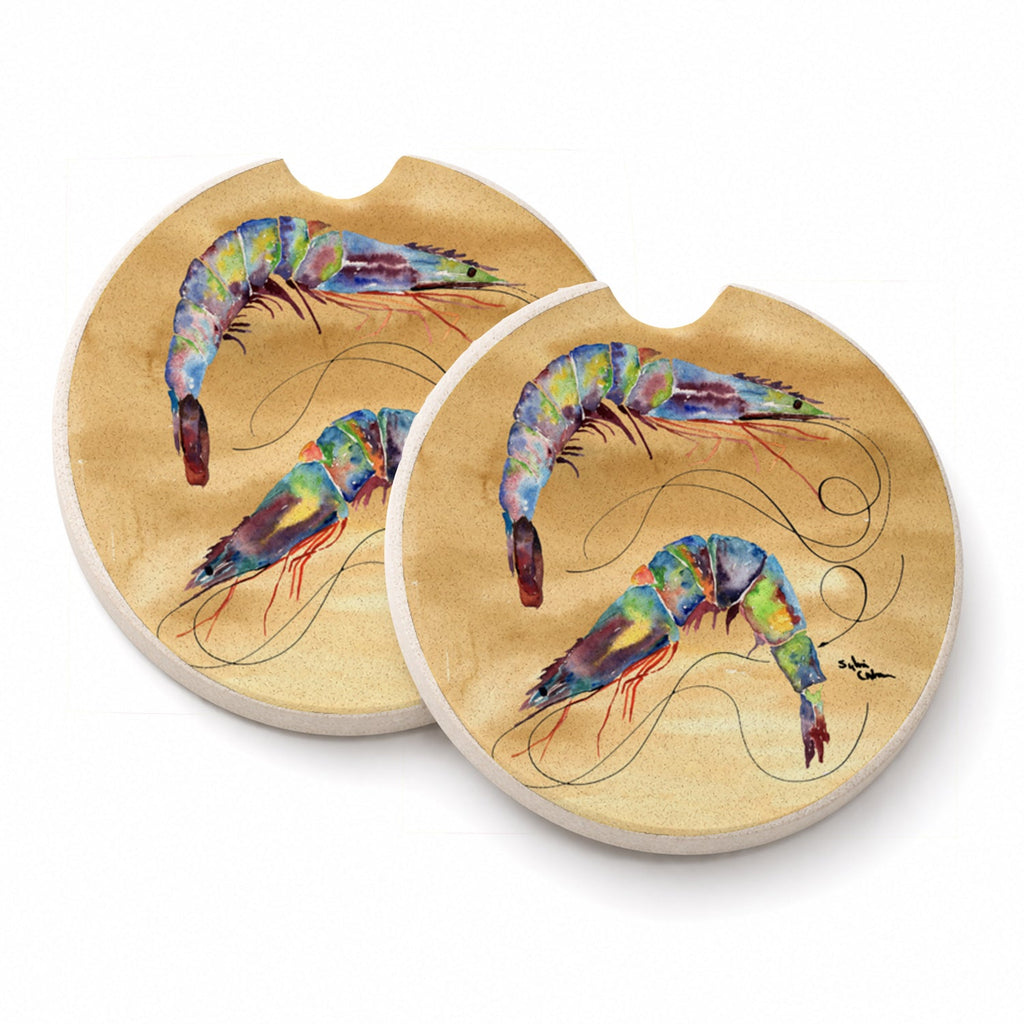 Shrimp  Sandy Beach Set of 2 Cup Holder Car Coasters Absorbent Round Sandstone Coasters Gifts for Men or Women, 2.5, Multicolor