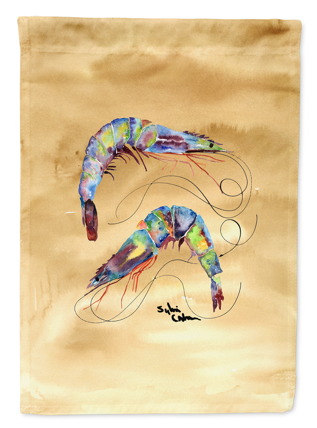 Shrimp  Sandy Beach House Flag 28x40 Porch Sleeve Pole Decorative Outside Yard Banner Artwork Wall Hanging, Polyester