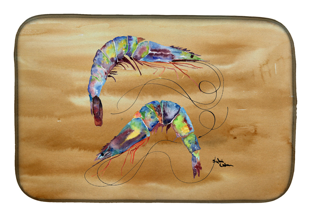 Shrimp  Sandy Beach Dish Drying Mat Absorbent Dish Drying Mat Pad for Kitchen Counter Dish Drainer Mat for Countertop, 14 x 21", Multicolor