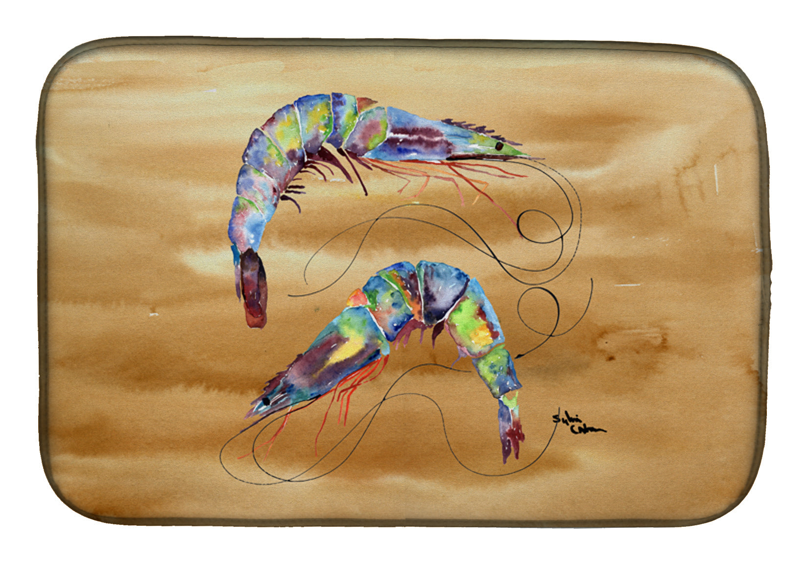Shrimp  Sandy Beach Dish Drying Mat Absorbent Dish Drying Mat Pad for Kitchen Counter Dish Drainer Mat for Countertop, 14 x 21", Multicolor