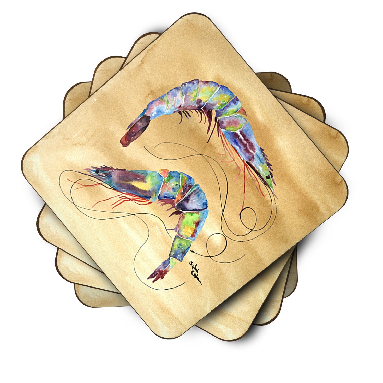 Shrimp  Sandy Beach Foam Coasters Set of 4 Cup Coasters for Indoor Outdoor, Tabletop Protection, Anti Slip, Mouse pad Material