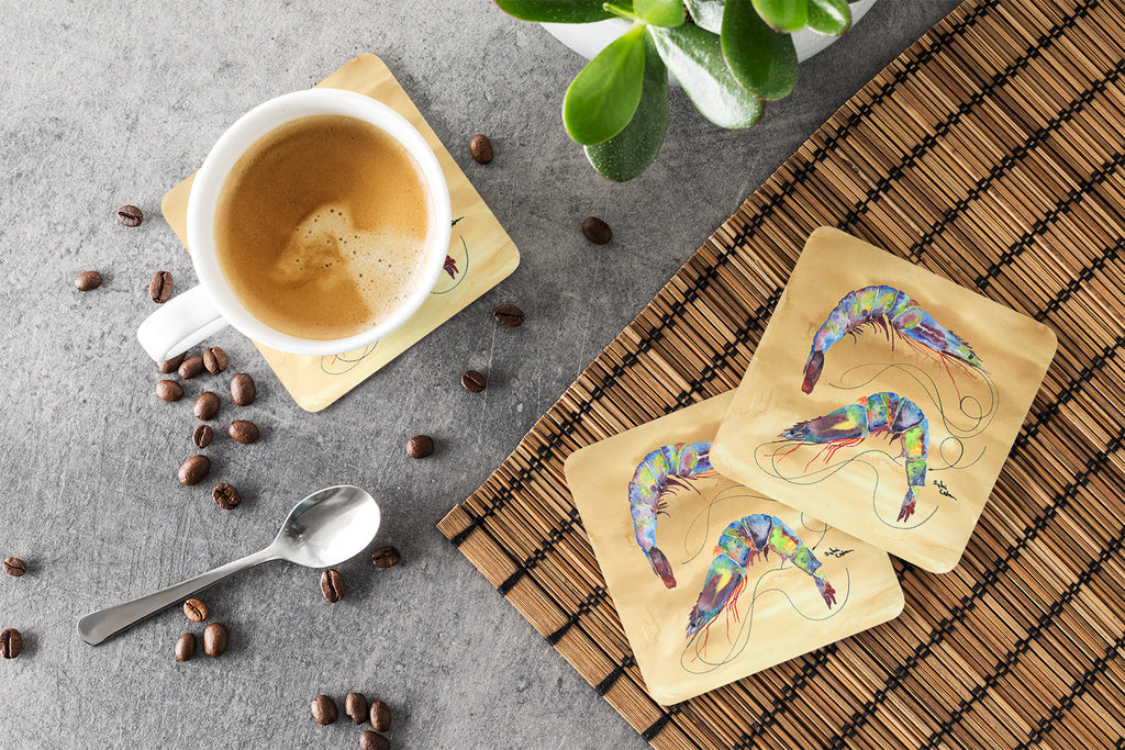 Shrimp  Sandy Beach Foam Coasters Set of 4 Cup Coasters for Indoor Outdoor, Tabletop Protection, Anti Slip, Mouse pad Material