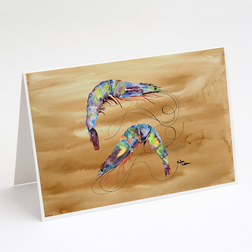 Shrimp  Sandy Beach Greeting Cards Pack of 8 Blank Cards with Envelopes Whimsical A7 Size 5x7