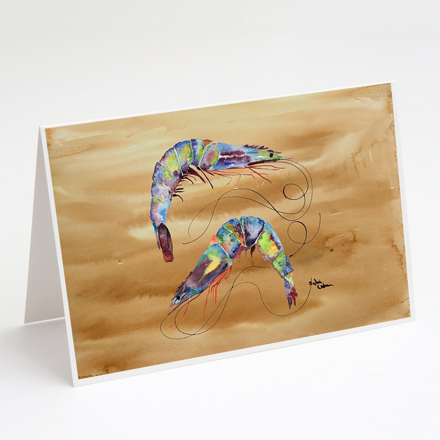 Shrimp  Sandy Beach Greeting Cards Pack of 8 Blank Cards with Envelopes Whimsical A7 Size 5x7