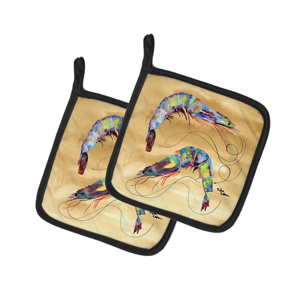 Shrimp  Sandy Beach Pot Holder Set of 2 Heat Resistant Quilted Hot Pads 7.5 x 7.5 Inch, Insulated Kitchen Trivets for Cooking & Baking