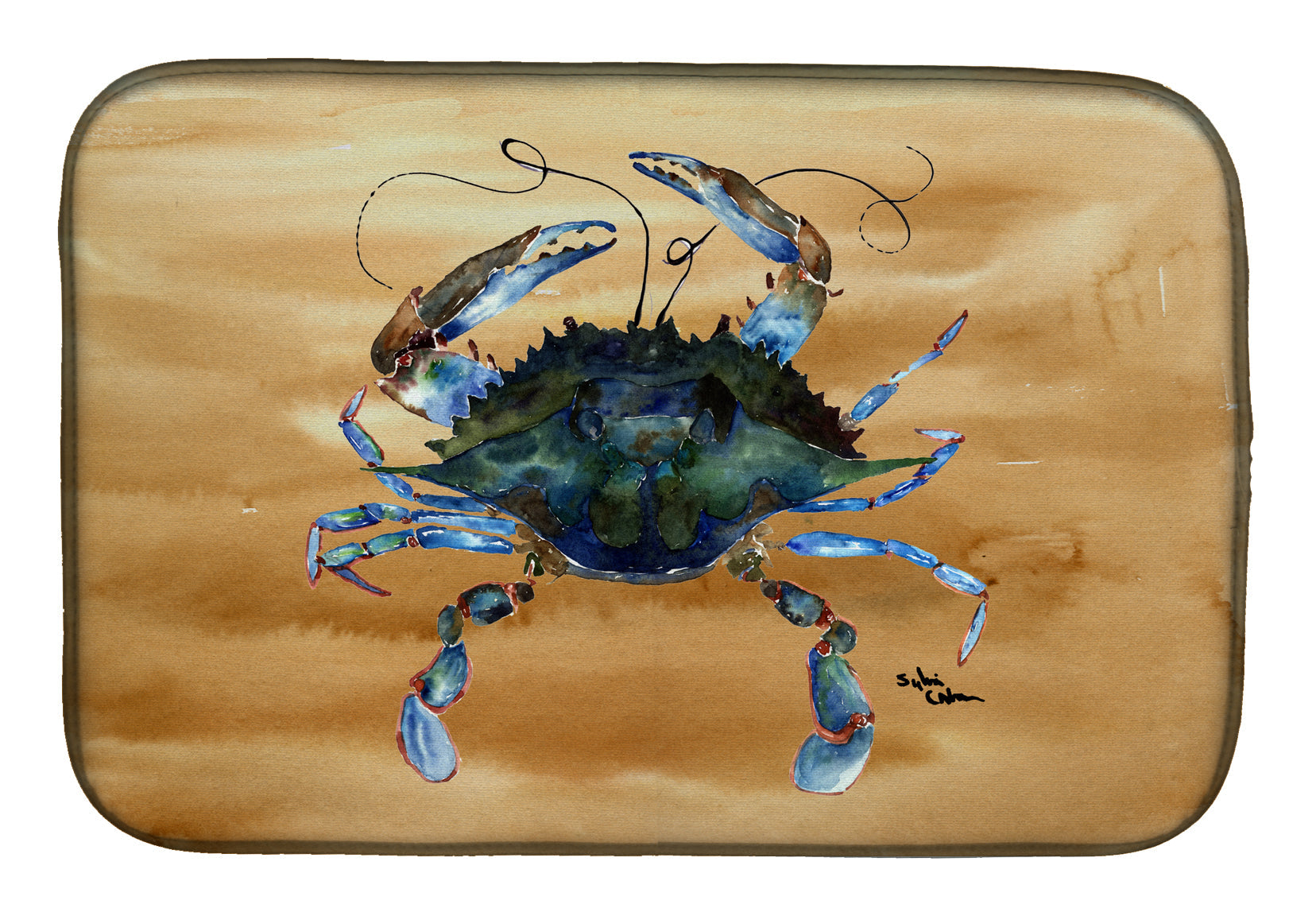 Blue Male Crab  Sandy Beach Dish Drying Mat Absorbent Dish Drying Mat Pad for Kitchen Counter Dish Drainer Mat for Countertop, 14 x 21", Multicolor