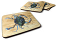 Blue Male Crab  Sandy Beach Foam Coasters Set of 4 Cup Coasters for Indoor Outdoor, Tabletop Protection, Anti Slip, Mouse pad Material