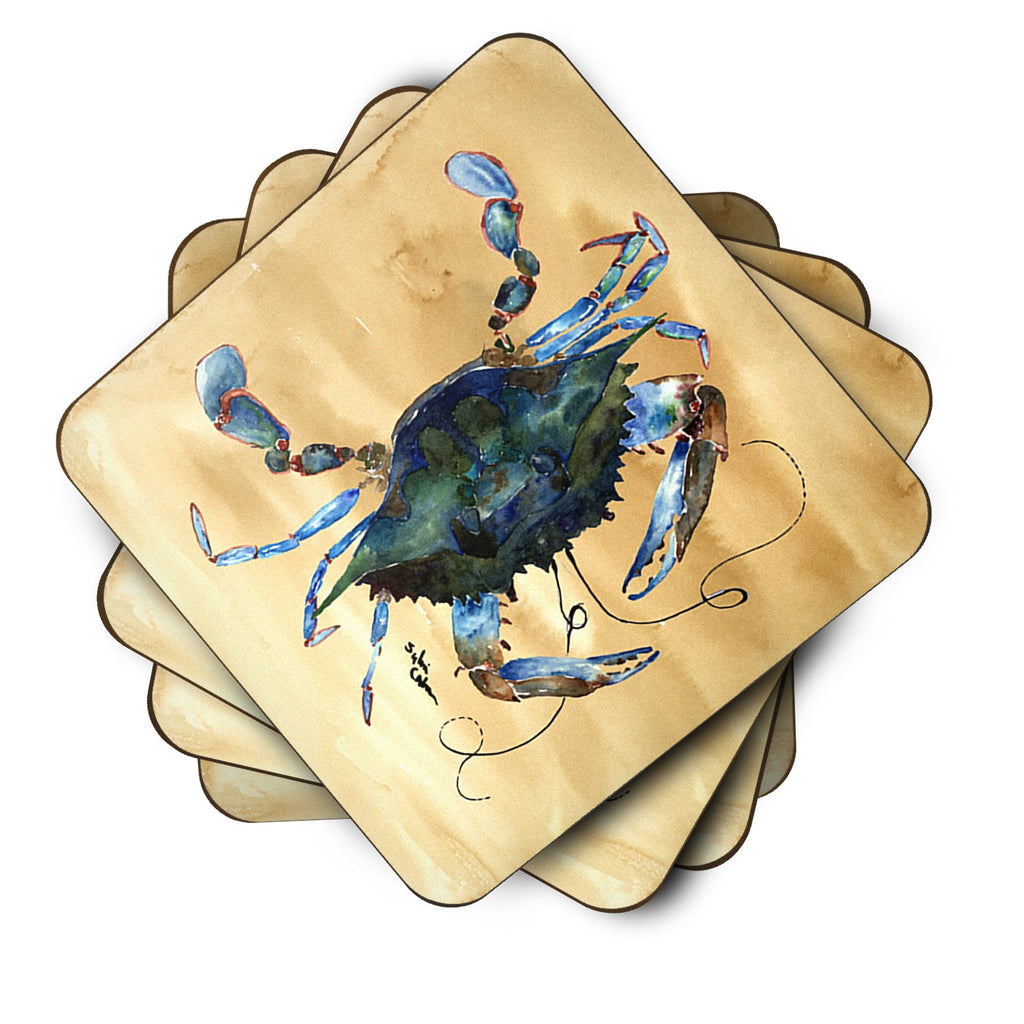 Blue Male Crab  Sandy Beach Foam Coasters Set of 4 Cup Coasters for Indoor Outdoor, Tabletop Protection, Anti Slip, Mouse pad Material