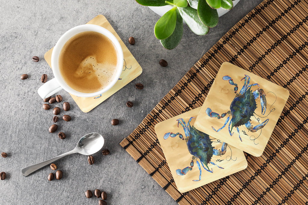 Blue Male Crab  Sandy Beach Foam Coasters Set of 4 Cup Coasters for Indoor Outdoor, Tabletop Protection, Anti Slip, Mouse pad Material