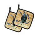 Blue Male Crab  Sandy Beach Pot Holder Set of 2 Heat Resistant Quilted Hot Pads 7.5 x 7.5 Inch, Insulated Kitchen Trivets for Cooking & Baking