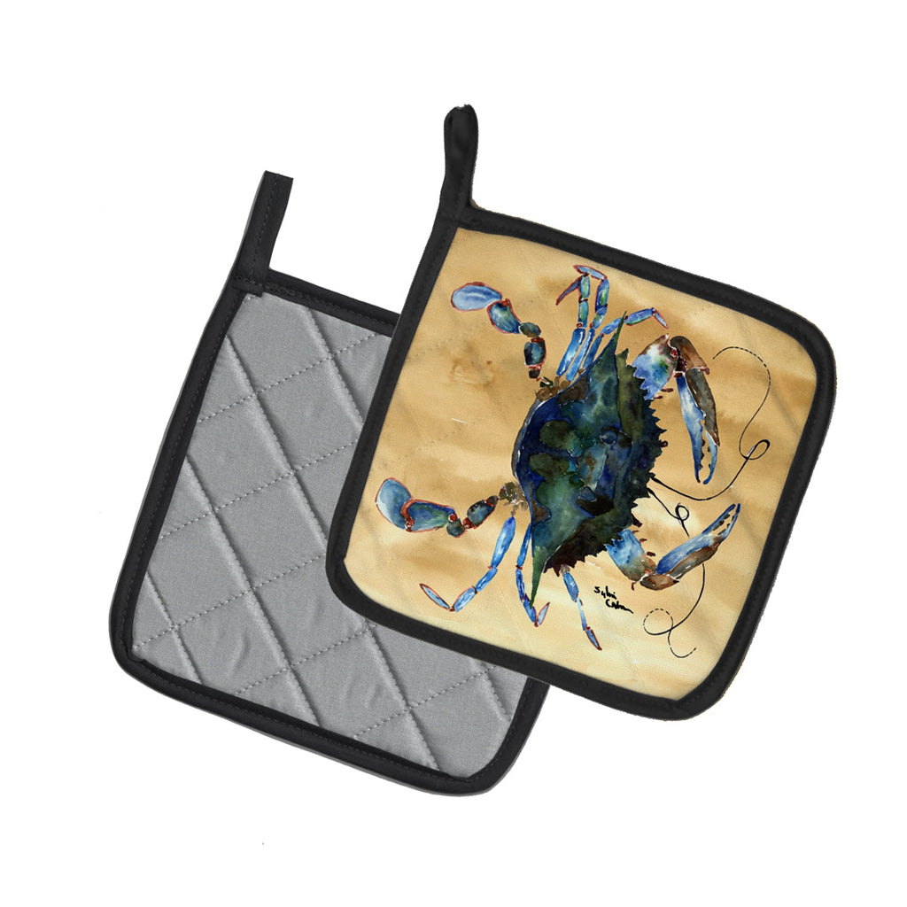Blue Male Crab  Sandy Beach Pot Holder Set of 2 Heat Resistant Quilted Hot Pads 7.5 x 7.5 Inch, Insulated Kitchen Trivets for Cooking & Baking