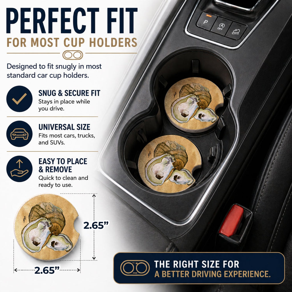 Oyster  Sandy Beach Set of 2 Cup Holder Car Coasters Absorbent Round Sandstone Coasters Gifts for Men or Women, 2.5, Multicolor