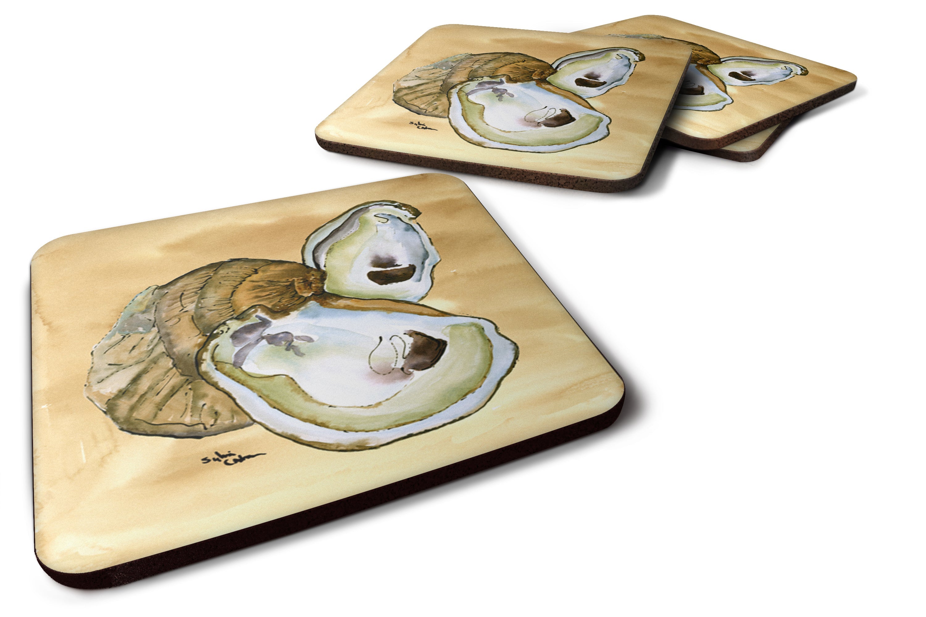 Oyster  Sandy Beach Foam Coasters Set of 4 Cup Coasters for Indoor Outdoor, Tabletop Protection, Anti Slip, Mouse pad Material