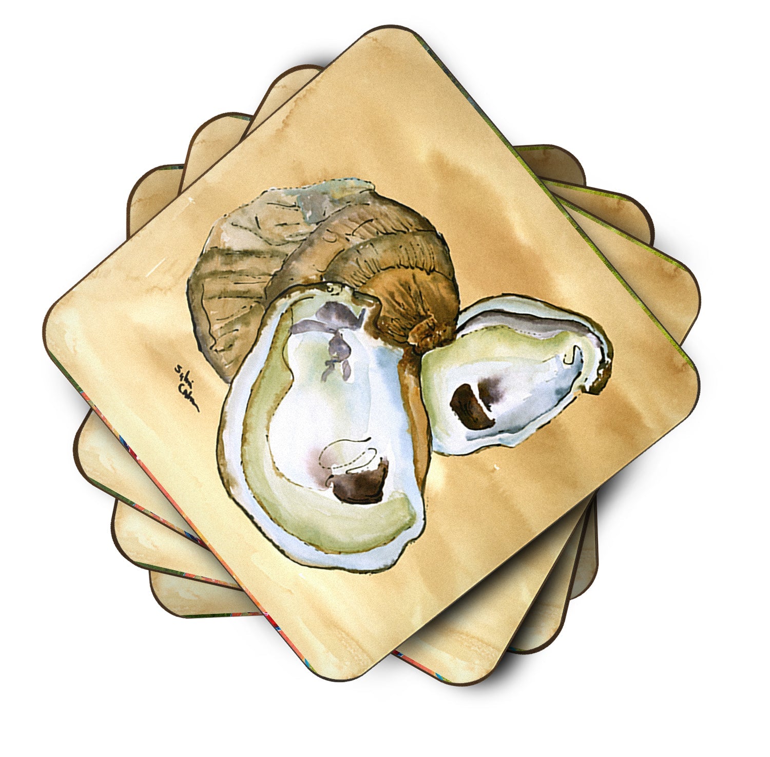 Oyster  Sandy Beach Foam Coasters Set of 4 Cup Coasters for Indoor Outdoor, Tabletop Protection, Anti Slip, Mouse pad Material