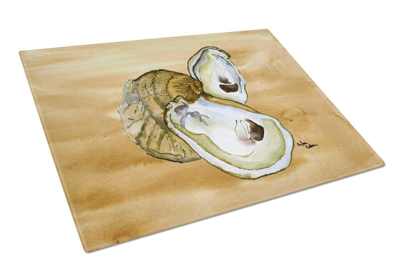 Oyster  Sandy Beach Cutting Board Tempered Glass Kitchen Cutting Surface, Heat Resistant Chopping, Non-Slip Feet, Food Prep & Serving