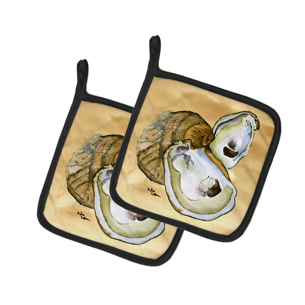 Oyster  Sandy Beach Pot Holder Set of 2 Heat Resistant Quilted Hot Pads 7.5 x 7.5 Inch, Insulated Kitchen Trivets for Cooking & Baking