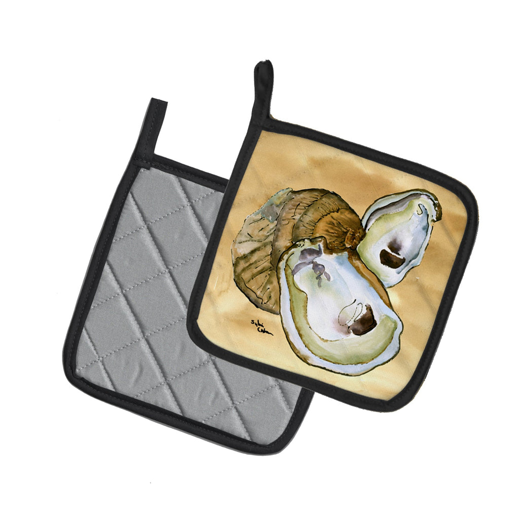 Oyster  Sandy Beach Pot Holder Set of 2 Heat Resistant Quilted Hot Pads 7.5 x 7.5 Inch, Insulated Kitchen Trivets for Cooking & Baking