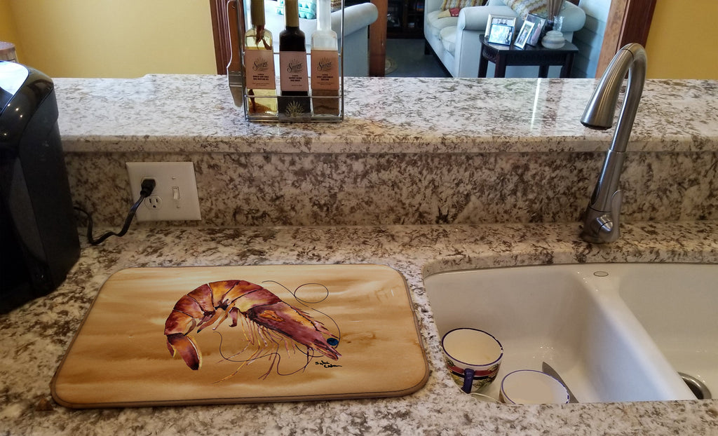 Shrimp  Sandy Beach Dish Drying Mat Absorbent Dish Drying Mat Pad for Kitchen Counter Dish Drainer Mat for Countertop, 14 x 21", Multicolor